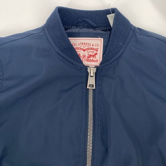 Levi's Iconic‎ Bomber Flight Jacket Water Resistant Nylon Zips Navy Small - Picture 5 of 16
